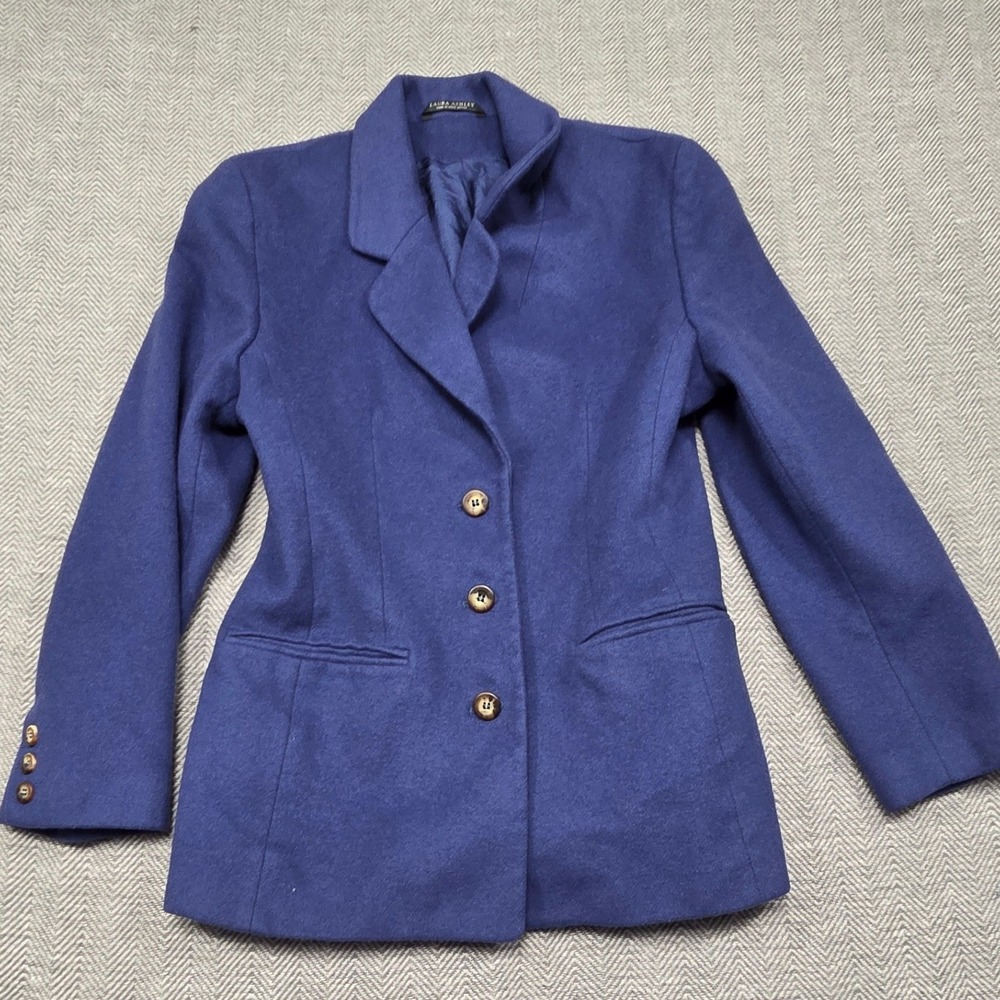Laura Ashley Vintage Wool Blazer Cobalt Blue Made in Great Britain Womens Size 6